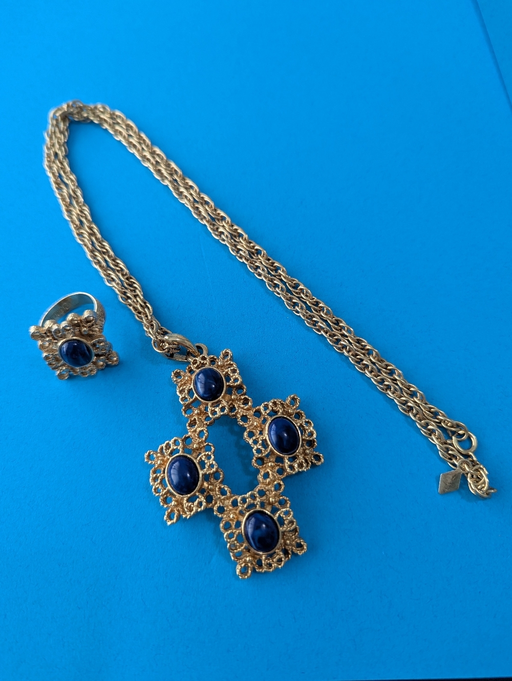 Rare Vintage 1975 Sarah Coventry "Victoria Blue" Maltese Cross & Ring!